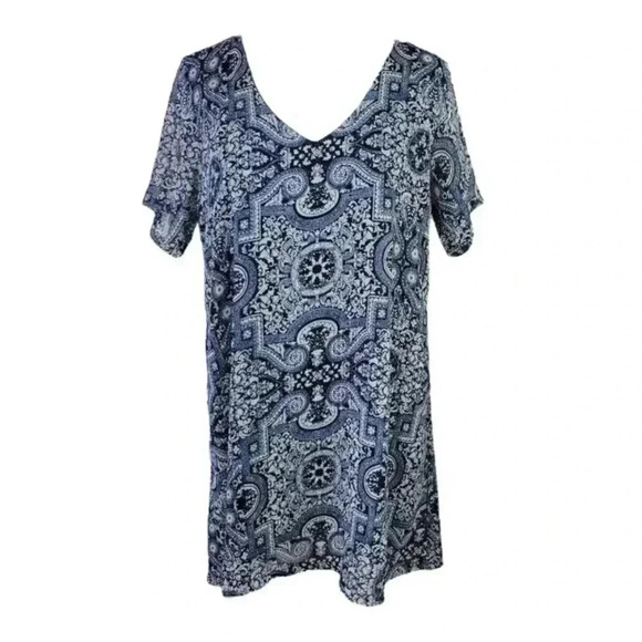 VICI Navy Brocade Metallic Shift Dress - Picture 1 of 5